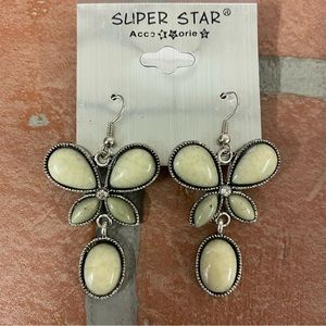 Womens Fashion Cream Butterfly Dangle Earrings Hook Backs.